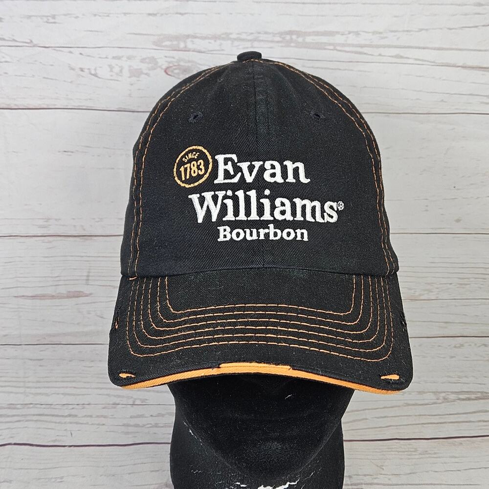 Evan Williams Hat Baseball Cap Men's Adjustable Black Orange Bourbon Distressed